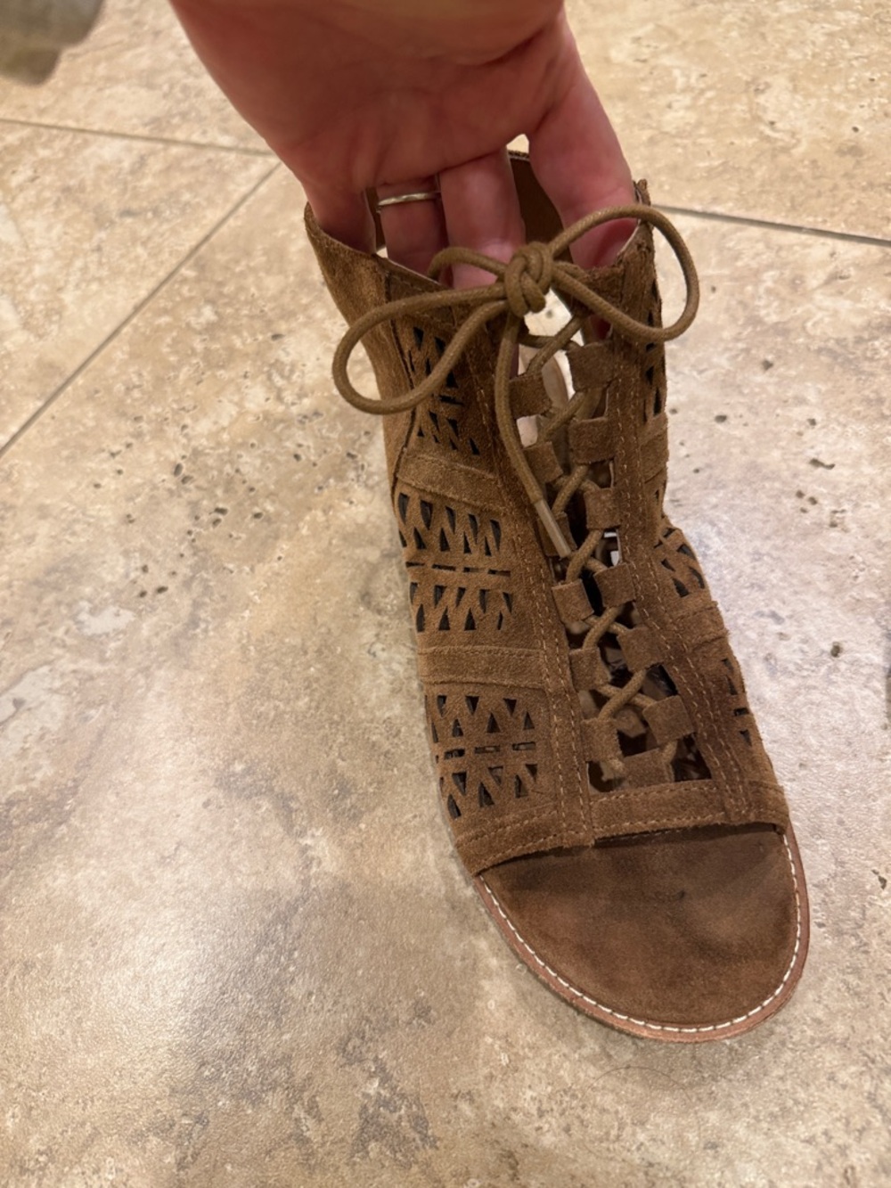 Sofft Brown Suede Laser-Cut Lace-Up Open Heel Sandal - Picture 8 of 11